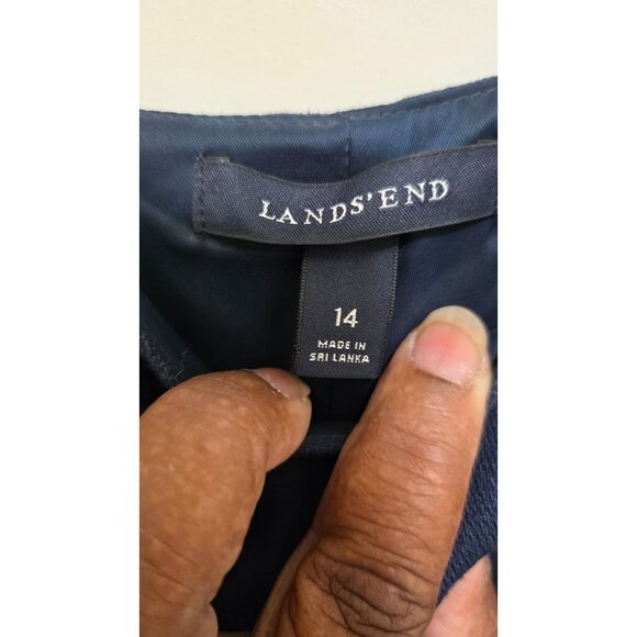 Lands' End Linen Sleeveless V-Neck Midi Dress Tie Waist Navy Blue Women's Size 1 - Picture 7 of 8